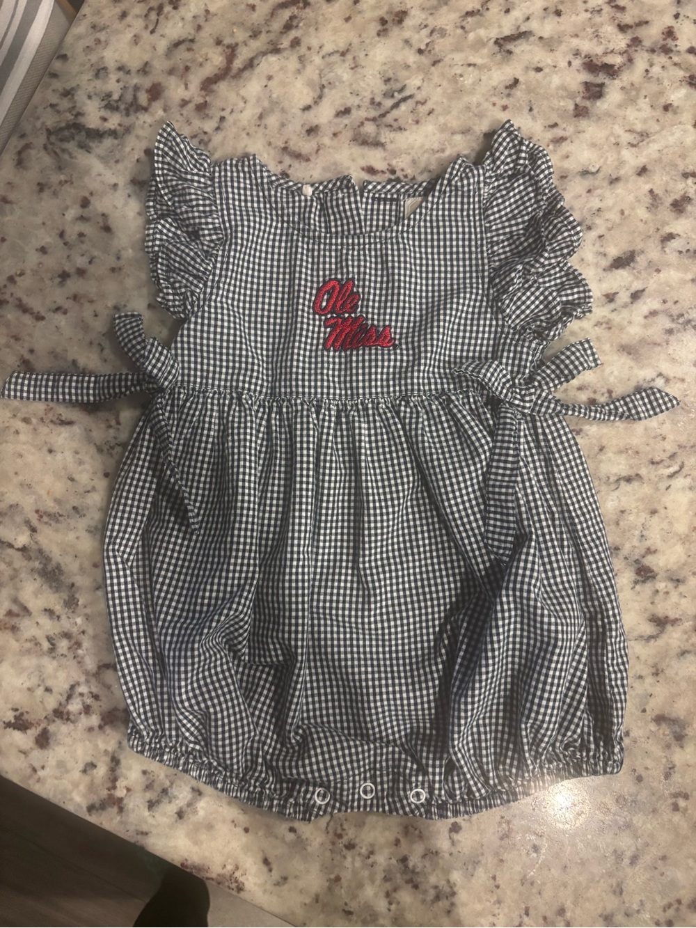 Garb Team Apparel Ole Miss Navy & White Gingham Baby One-Piece